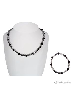 LUCE - Conjunto de collar y pulsera, hematita y ónix negro, hecho a mano artesanía italiana.
