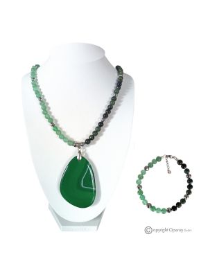 LAGUNA VERDE - Collar y pulsera con aventurina, jaspe, hematita y ágata, hecho a mano.
