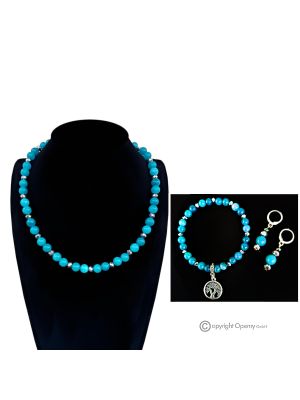 CIELO AZUL – Conjunto de collar, pulsera y pendientes de amazonita azul hechos a mano.
