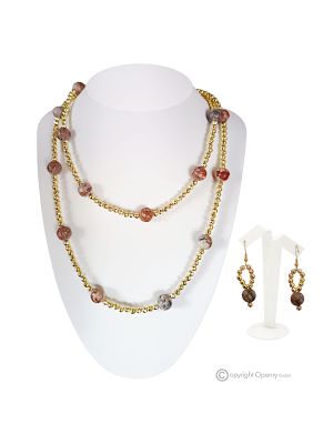 PRIMAVERA – Conjunto de collar y pendientes de hematita y jaspe dorados, artesanía italiana hecha a mano.