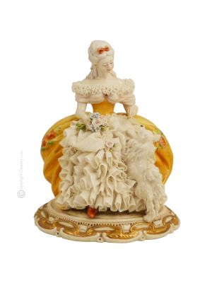 SEÑORA CON PERRO Estatuilla de figura de porcelana Capodimonte hecha a mano en Italia