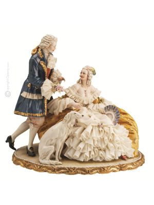 DAMA Y GALLANTE Estatuilla de figura de porcelana Capodimonte hecha a mano en Italia