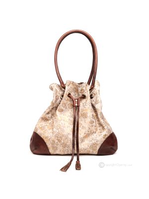 LUCREZIA PREZIOSA Bolso shopper de mujer hecho a mano en piel auténtica ante estampado a mano con rosas en relieve cepilladas en oro