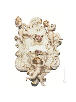 FUENTE DE PARED CON 3 QUERUBIOS Estatua Estatua Figura de porcelana Capodimonte hecha a mano Made in Italy