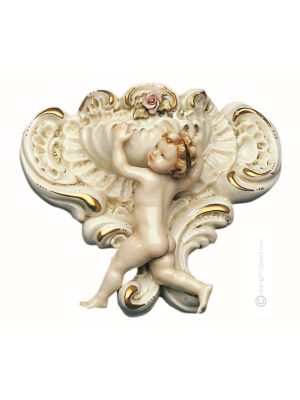 FUENTE DE PARED CON QUERUB Estatuilla Estatua Figura de porcelana Capodimonte hecha a mano Made in Italy