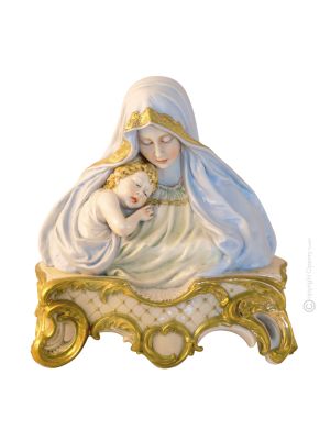 BUSTO DE LA VIRGEN CON EL SANTO NIÑO Estatua Estatua Figura de Porcelana de Capodimonte Hecha a Mano Made in Italy