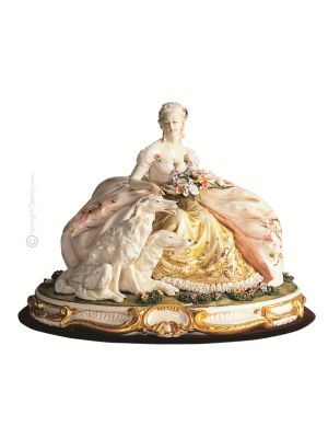 DAMA CON LEVIERI Estatuilla de figura de porcelana Capodimonte hecha a mano en Italia