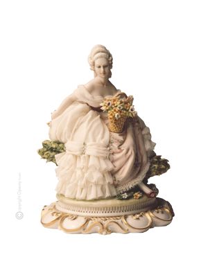 DAMA CON FLORES Estatuilla de figura de porcelana Capodimonte hecha a mano en Italia