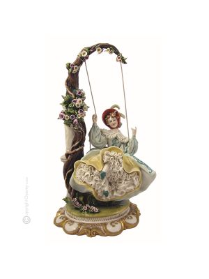 THE SWING Estatua Figura de porcelana Capodimonte hecha a mano en Italia