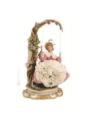 THE SWING Estatua Figura de porcelana Capodimonte hecha a mano en Italia