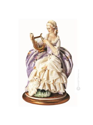 DAMA CON LIRA Estatuilla de figura de porcelana Capodimonte hecha a mano en Italia