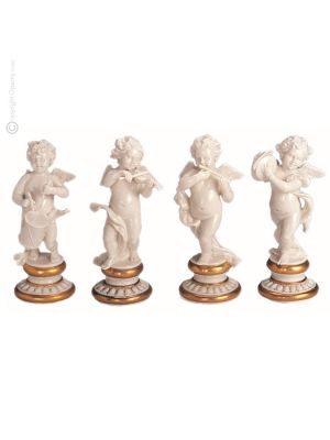 4 QUERUBIOS Estatuilla de figura de porcelana Capodimonte hecha a mano en Italia