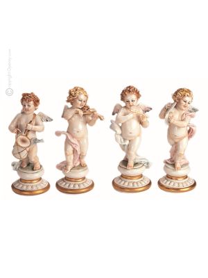 4 QUERUBIOS Estatuilla de figura de porcelana Capodimonte hecha a mano en Italia