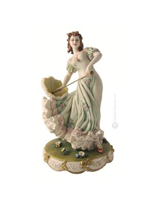 DAMA CON PARAGUAS Estatuilla de figura de porcelana Capodimonte hecha a mano en Italia