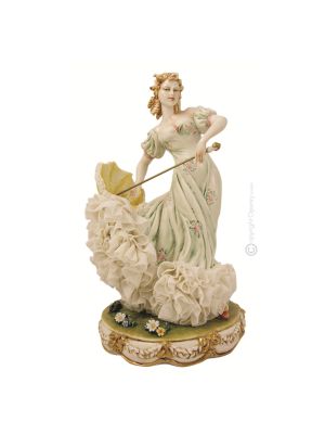 DAMA CON PARAGUAS Estatuilla de figura de porcelana Capodimonte hecha a mano en Italia