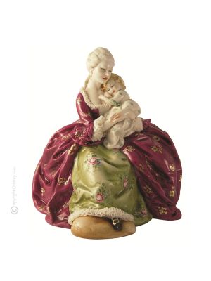 SEÑORA CON NIÑO Estatuilla de figura de porcelana Capodimonte hecha a mano en Italia