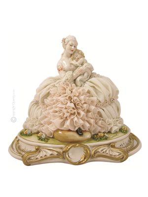 SEÑORA CON NIÑO Estatuilla de figura de porcelana Capodimonte hecha a mano en Italia