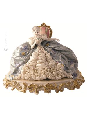 DAMA CON MÁSCARA Estatuilla de figura de porcelana Capodimonte hecha a mano en Italia