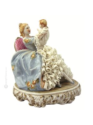 MADRE CON NIÑO Estatuilla de figura de porcelana Capodimonte hecha a mano en Italia