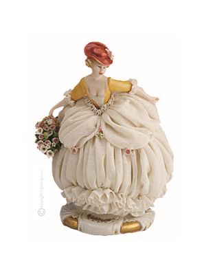 DAMA CON ENCAJE Estatuilla de figura de porcelana Capodimonte hecha a mano en Italia