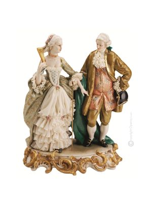 EL PASEO Estatuilla de figura de porcelana de Capodimonte hecha a mano en Italia