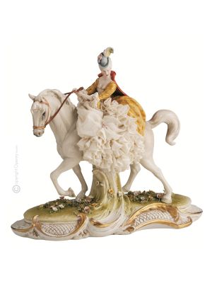 DAMA A CABALLO Estatuilla de figura de porcelana Capodimonte hecha a mano en Italia