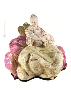 SEÑORA CON NIÑO Estatuilla de figura de porcelana Capodimonte hecha a mano en Italia