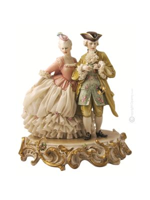 DAMA CON GALLANTE Estatuilla de porcelana Capodimonte hecha a mano en Italia