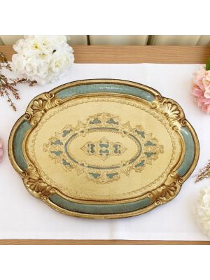 Fina bandeja de madera decorada a mano con pan de oro de 24K en Florencia.