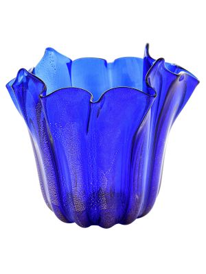 Centro de mesa FAZZOLETTO ACANALADO ORO Jarrón de cristal de Murano Pan de oro hecho a mano Venecia