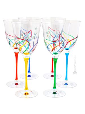 COPA DE AGUA HELICONIA Juego de 6 copas de agua de cristal pintadas a mano en Venecia, auténtico Made in Italy