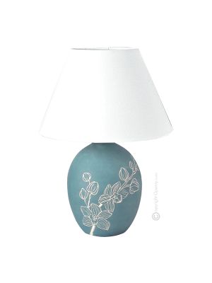ORCHIDEA Lámpara de mesa artística piamontesa de cerámica, auténtica hecha a mano y decorada Made in Italy 