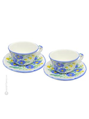 FIORACCIO CUPS set tazas de té capuchino con platillo Castelli cerámica hecha a mano auténtica Abruzzo Made in Italy