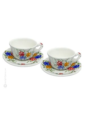 ROSESPINE CUPS juego de tazas de té capuchino con platillo Castelli cerámica hecha a mano auténtica Abruzzo Made in Italy