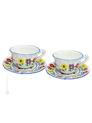 UCCELLINI CUPS set tazas de té capuchino con platillo Castelli cerámica hecha a mano auténtica Abruzzo Made in Italy