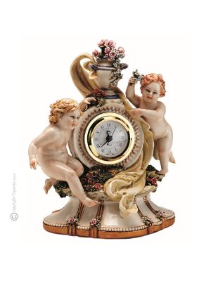 Reloj de mesa CHERUBINI de porcelana Capodimonte, artesanía Made in Italy