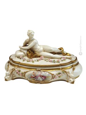 JOYERO CON SEÑORA Caja de Porcelana Capodimonte Ataúd Hecho a Mano Made in Italy