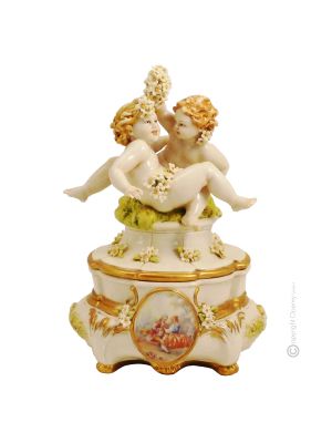 JOYERO CON QUERUBIOS Caja de porcelana de Capodimonte cofre hecho a mano Made in Italy