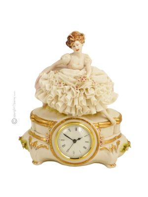 Reloj de mesa NIÑA de porcelana Capodimonte, artesanía Made in Italy