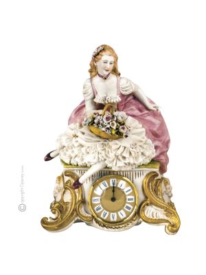 Reloj de mesa NIÑA de porcelana Capodimonte, artesanía Made in Italy