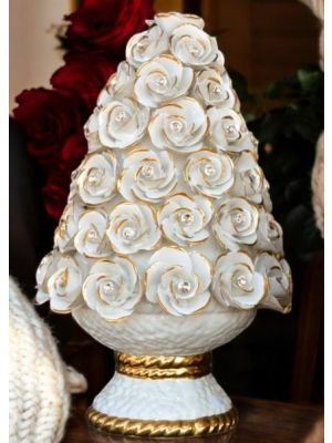 Lámpara de mesa. Cerámica de estilo barroco, decorada con rosas, cristales de Swarovski y oro.