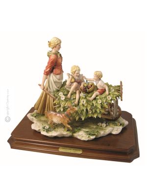 REGRESO DE LOS CAMPOS Figura de porcelana Capodimonte hecha a mano Made in Italy