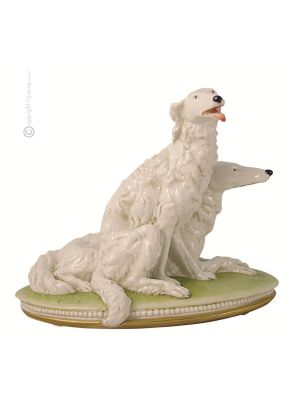 PAREJA DE GALGOS RUSOS Figura de porcelana Capodimonte, artesanía Made in Italy