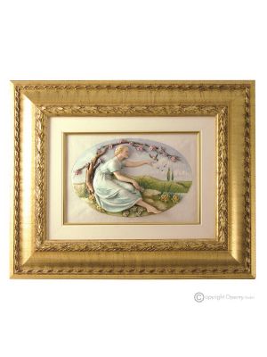 PRIMAVERA Cuadro en bajorrelieve de porcelana Capodimonte hecho a mano Made in Italy