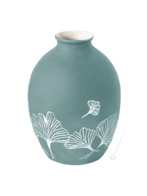 GINKO JARRON Jarrón de cerámica piamontesa hecho y decorado a mano con auténtico motivo de hojas Made in Italy