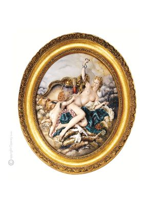 VENUS Y CUPID Cuadro en bajorrelieve de porcelana Capodimonte hecho a mano Made in Italy