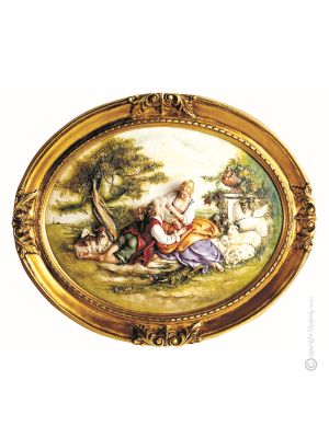 ESCENA PASTORAL Pintura en bajorrelieve de porcelana Capodimonte hecha a mano Made in Italy