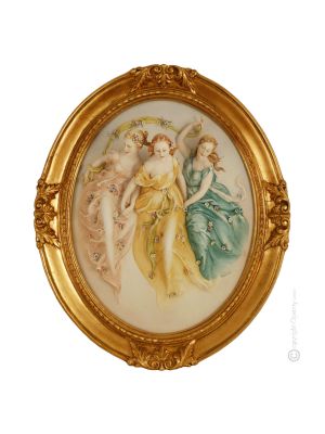 LAS TRES GRACIAS Cuadro en bajorrelieve en porcelana de Capodimonte hecho a mano Made in Italy