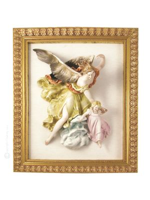 ÁNGEL DE LA GUARDA Cuadro en bajorrelieve de porcelana Capodimonte hecho a mano Made in Italy