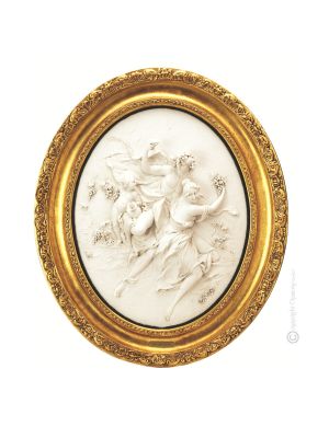 BACO Y ARIANNE Cuadro en bajorrelieve de porcelana Capodimonte hecho a mano Made in Italy